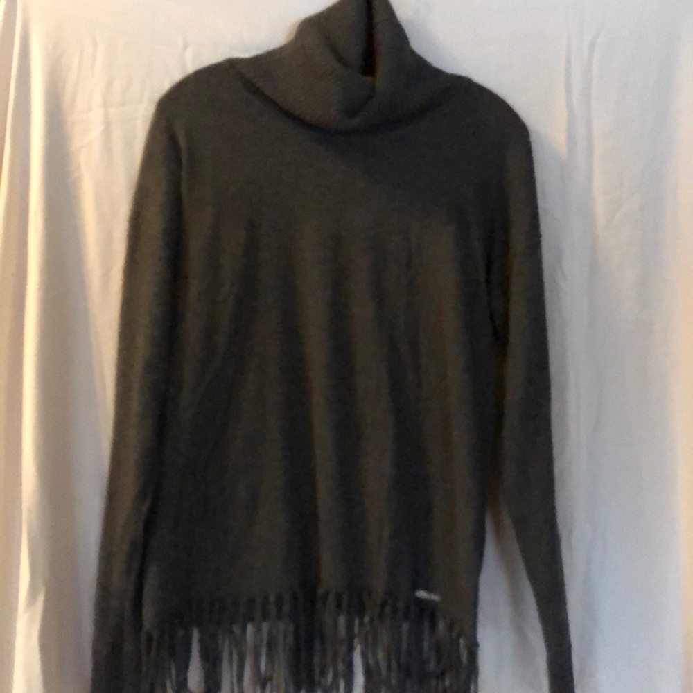 Heather gray cowl neck fringe tunic
